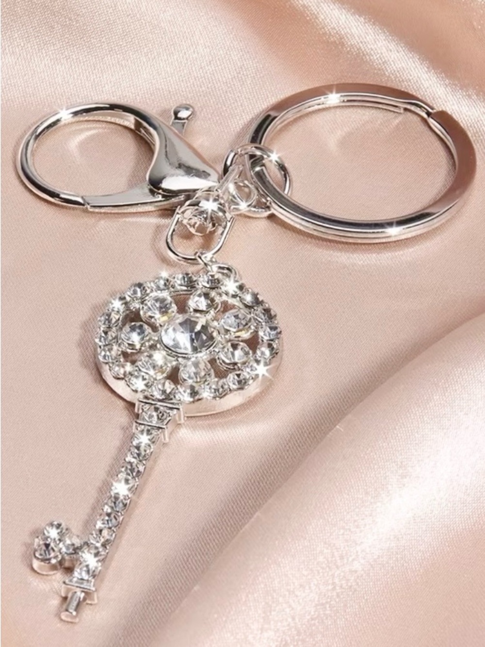 NEW Silver & Rhinestone Key Shaped Bag/Purse Charm